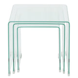 NNEVL Three Piece Nesting Table Set Tempered Glass Clear