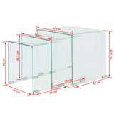 NNEVL Three Piece Nesting Table Set Tempered Glass Clear