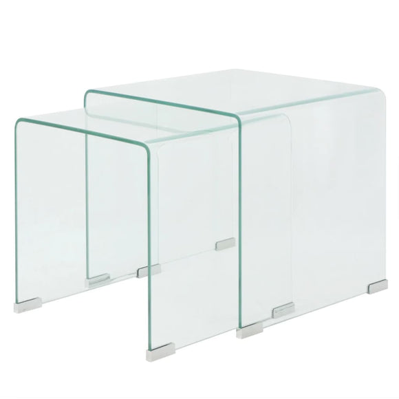 NNEVL Two Piece Nesting Table Set Tempered Glass Clear