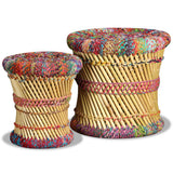 NNEVL Stools with Chindi Details 2 pcs Multicolour Bamboo
