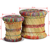 NNEVL Stools with Chindi Details 2 pcs Multicolour Bamboo