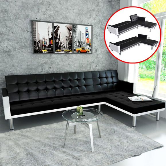 NNEVL L-shaped Sofa Bed Faux Leather Black