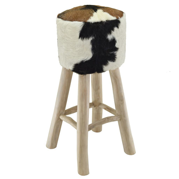 NNEVL Bar Stool Real Leather and Solid Teak Wood