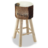 NNEVL Bar Stool Real Leather and Solid Teak Wood