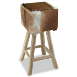 NNEVL Bar Stool Real Leather and Solid Teak Wood