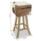 NNEVL Bar Stool Real Leather and Solid Teak Wood
