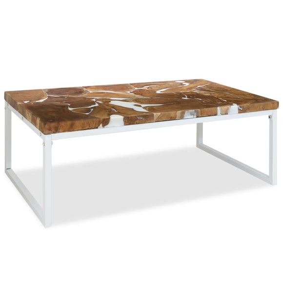 NNEVL Coffee Table Teak Resin 110x60x40 cm White and Brown