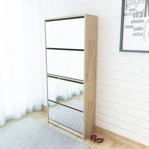 NNEVL Shoe Cabinet 4-Layer Mirror Oak 63x17x134 cm