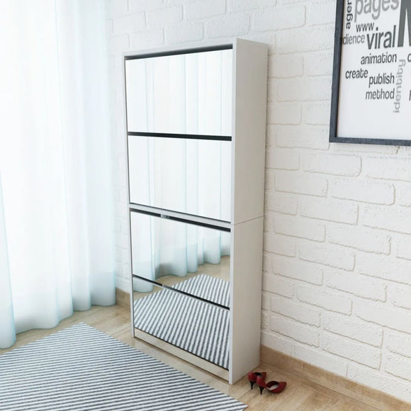 NNEVL Shoe Cabinet 4-Layer Mirror White 63x17x134 cm