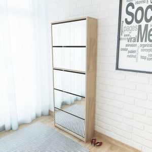 NNEVL Shoe Cabinet 5-Layer Mirror Oak 63x17x169.5 cm