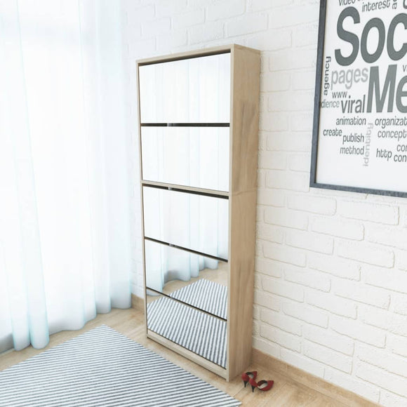 NNEVL Shoe Cabinet 5-Layer Mirror Oak 63x17x169.5 cm