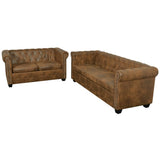 NNEVL Chesterfield 2-Seater and 3-Seater Sofa Set Brown