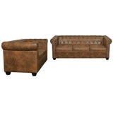 NNEVL Chesterfield 2-Seater and 3-Seater Sofa Set Brown