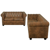 NNEVL Chesterfield 2-Seater and 3-Seater Sofa Set Brown