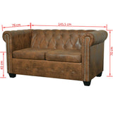 NNEVL Chesterfield 2-Seater and 3-Seater Sofa Set Brown
