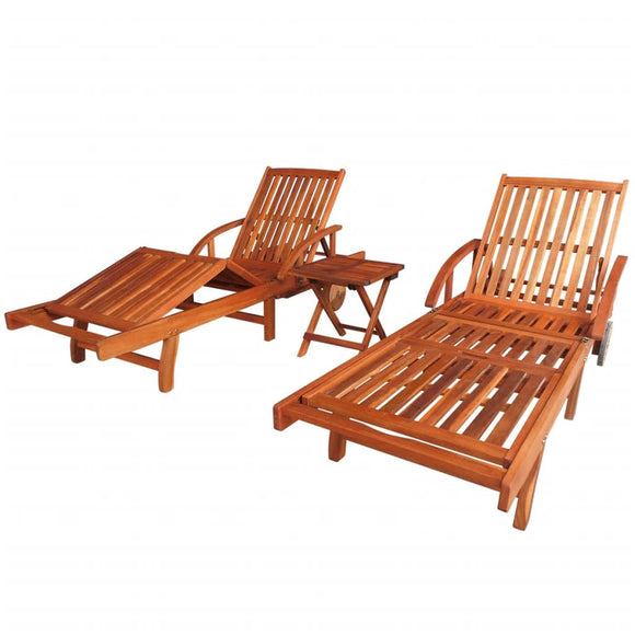 NNEVL Sun Loungers 2 pcs with Table Solid Acacia Wood