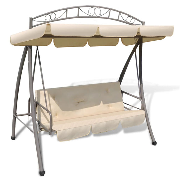 NNEVL Outdoor Convertible Swing Bench with Canopy Sand White
