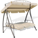 NNEVL Outdoor Convertible Swing Bench with Canopy Sand White