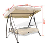 NNEVL Outdoor Convertible Swing Bench with Canopy Sand White