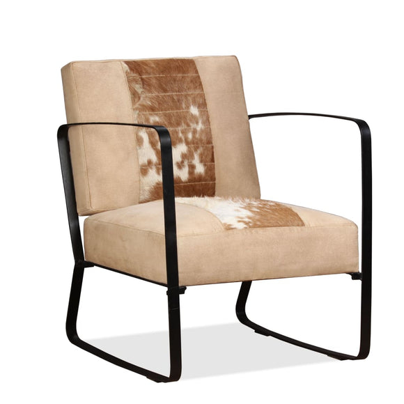 NNEVL Lounge Chair Cream Genuine Goatskin and Canvas