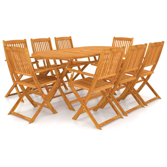 NNEVL 9 Piece Folding Outdoor Dining Set Solid Acacia Wood