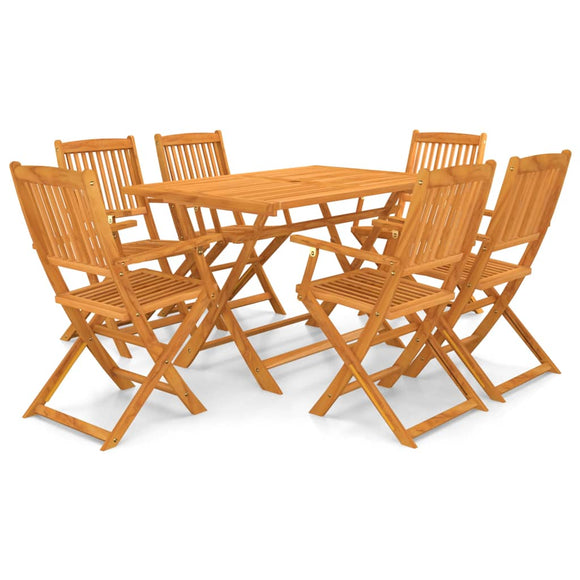 NNEVL 7 Piece Folding Outdoor Dining Set Solid Acacia Wood