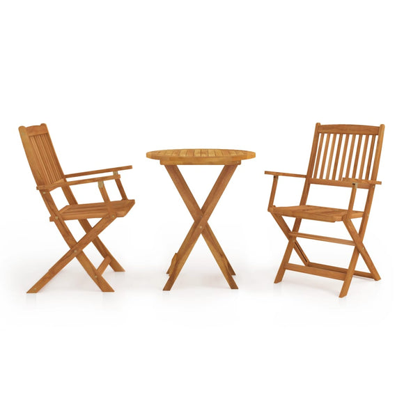 NNEVL 3 Piece Folding Bistro Set solid Acacia Wood