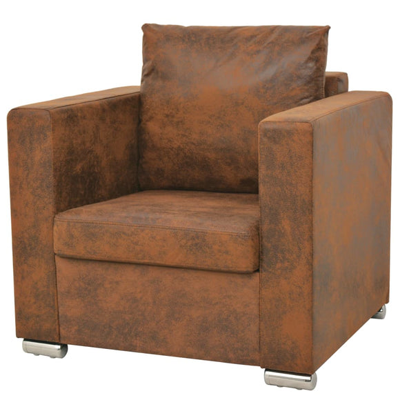 NNEVL Armchair Brown Faux Suede Leather
