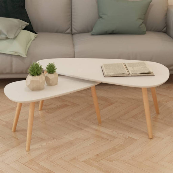 NNEVL Coffee Table Set 2 Pieces Solid Pinewood White