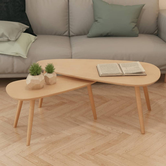 NNEVL Coffee Table Set 2 Pieces Solid Pinewood Brown