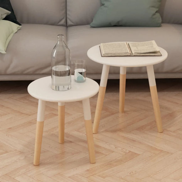 NNEVL Side Table Set 2 Pieces Solid Pinewood White