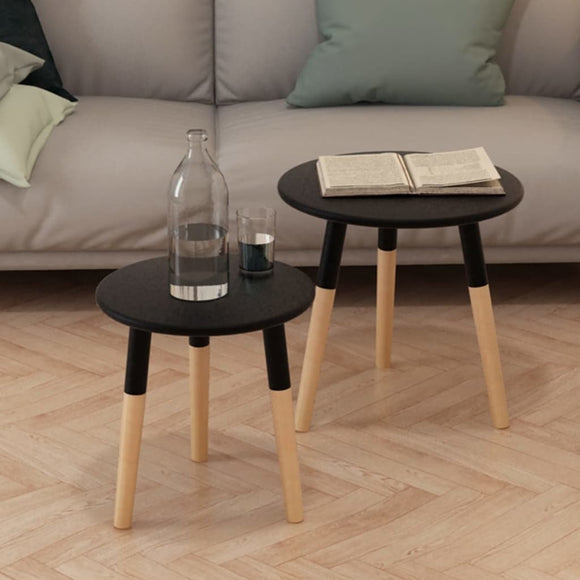 NNEVL Side Table Set 2 Pieces Solid Pinewood Black