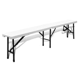 NNEVL Folding Garden Table with 2 Benches 180 cm Steel and HDPE White
