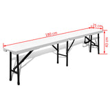 NNEVL Folding Garden Table with 2 Benches 180 cm Steel and HDPE White