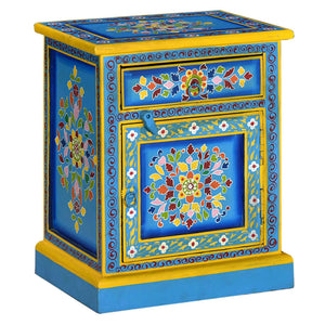 NNEVL Bedside Cabinet Solid Mango Wood Turquoise Hand Painted