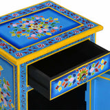 NNEVL Bedside Cabinet Solid Mango Wood Turquoise Hand Painted