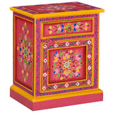 NNEVL Bedside Cabinet Solid Mango Wood Pink Hand Painted
