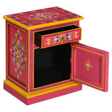 NNEVL Bedside Cabinet Solid Mango Wood Pink Hand Painted