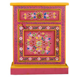 NNEVL Bedside Cabinet Solid Mango Wood Pink Hand Painted