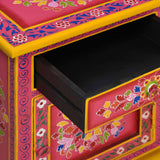 NNEVL Bedside Cabinet Solid Mango Wood Pink Hand Painted