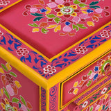 NNEVL Bedside Cabinet Solid Mango Wood Pink Hand Painted