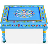 NNEVL Coffee Table Solid Mango Wood Turquoise Hand Painted