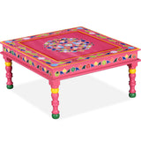 NNEVL Coffee Table Solid Mango Wood Pink Hand Painted