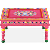 NNEVL Coffee Table Solid Mango Wood Pink Hand Painted