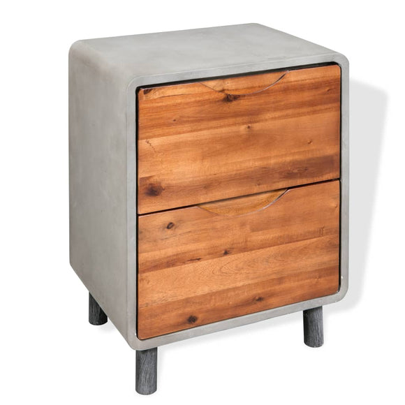 NNEVL Nightstand Concrete Solid Acacia Wood 40x30x50 cm