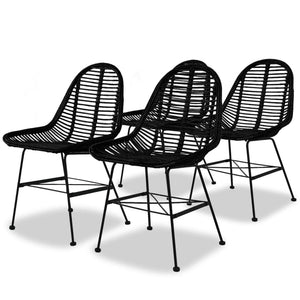 NNEVL Dining Chairs 4 pcs Black Natural Rattan