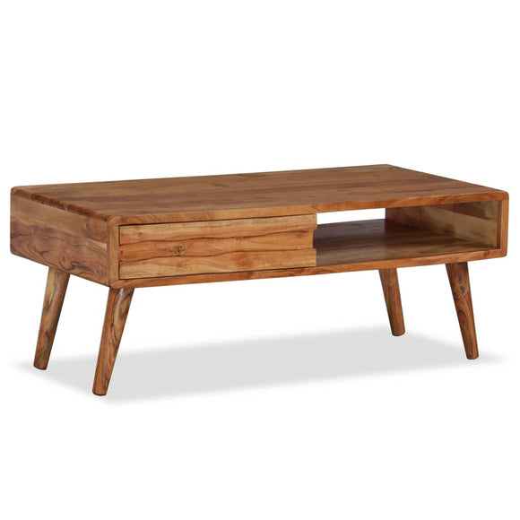 NNEVL Coffee Table Solid Wood with Carved Drawer 100x50x40 cm