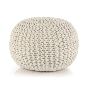 NNEVL Hand-Knitted Pouffe Cotton 50x35 cm White