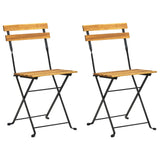 NNEVL Folding Garden Chairs 2 pcs Steel and Solid Acacia Wood