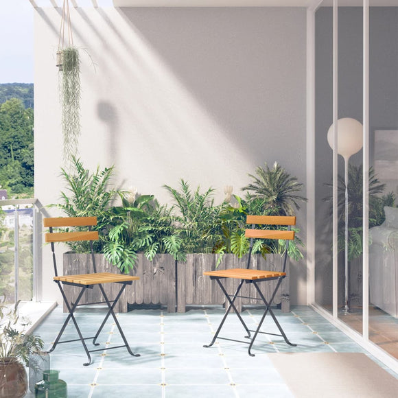 NNEVL Folding Garden Chairs 2 pcs Steel and Solid Acacia Wood